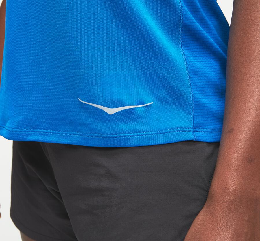 Hoka One One Performance Kort Sleeve Top Dam - Blå - FVOXU-1458